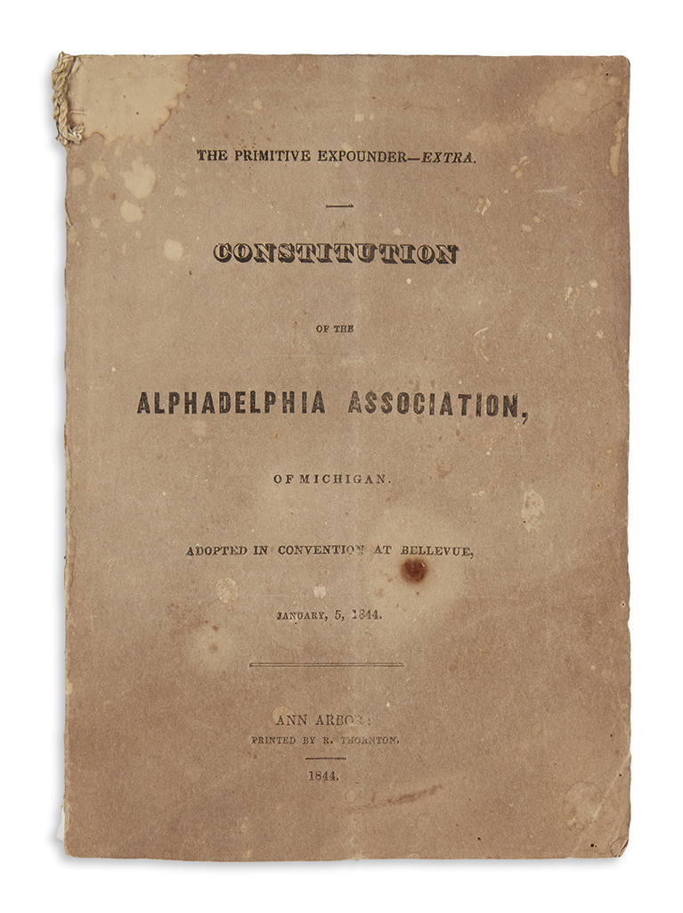 (MICHIGAN.) The Primitive Expounder Extra: Constitution of the Alphadelphia Association, of Michigan.